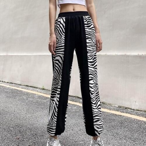 Casual Woman Elastic Waistband Pants Zebra Patchwork Loose Ankle Tied Trousers Woman Pants Patchwork Loose Ankle Tied Trousers