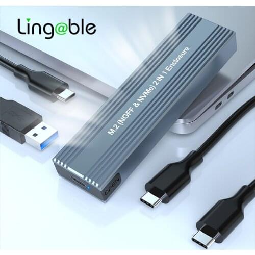 Lingable M2 SSD 10Gbps Case Dual Protocol NVME NGFF Enclosure M.2 to USB Type C 3.1 SSD Adapter for NVME PCIE NGFF SATA M Key