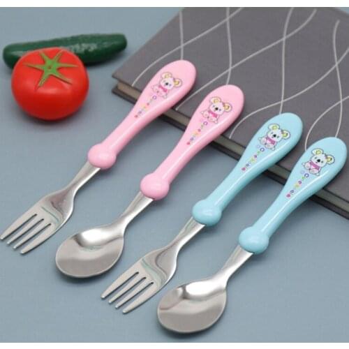 Children Cartoon Koala Stainless Fork Spoon Baby Learn To Eat Training Spoon Infant Feeding Cutlery
