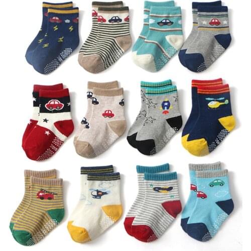 Children 12 Pairs Non-slip Cute Cartoon Printing Socks Fashion Design Daily Casual 12 Different Types Warm Lovely Children Socks