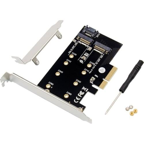 Dual M.2 PCIe Adapter M2 SSD NVME M Key SATA-Based B Key To PCI-E 3.0 X 4 Converter Card Support 2280 2260 2242 2230