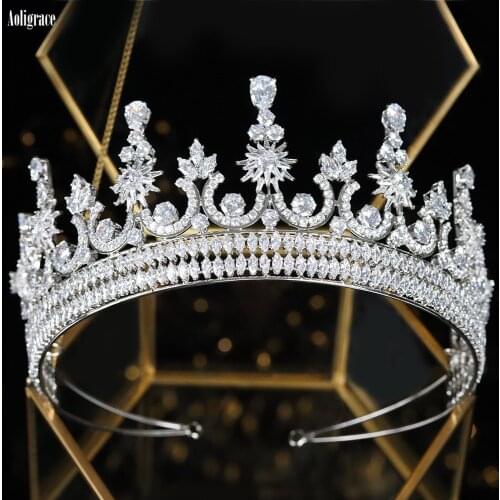European Queen Wedding Crowns Cubic Zirconia Austrian Bridal CZ Zircon Pageant Tiaras Sweet16 Headpiece Hair Jewelry Accessories