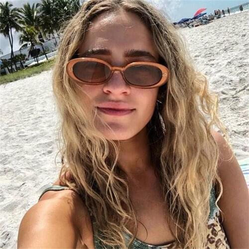 Small Oval Sunglasses Transparent Brown Plastic Frame Narrow Sun Glasses For Women Vintage Glasses Retro Shades UV400