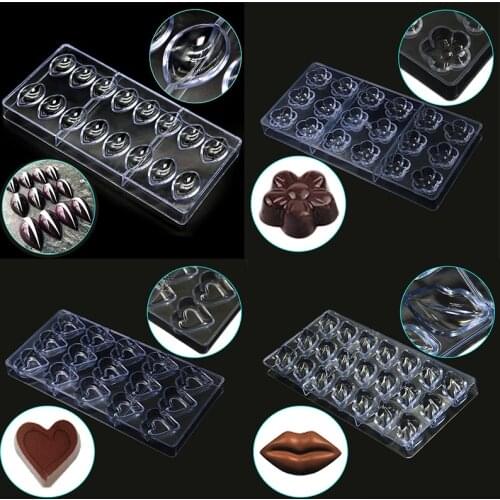 3D Chocolate Mold Polycarbonate Plastic Forms Flowers Tray Baking Pastry Bakery Tools for Chocolate Candy Moulds Baking Mold