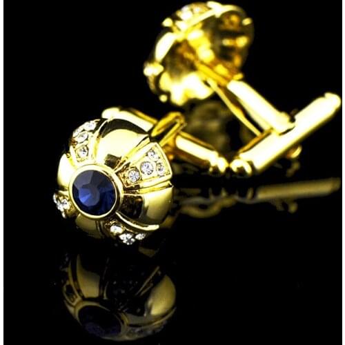 JHSL Brand Dark Blue Cubic Zircon Stone Fashion Jewelry Golden Color Copper Metal Men Shirts Cufflinks Party Gift