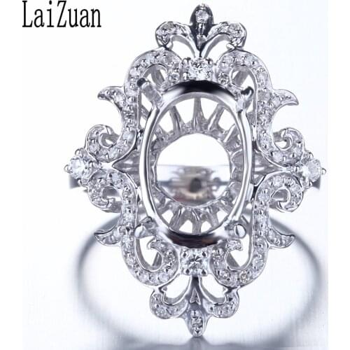 LaiZuan 13x9mm Oval Cut Solid 10K White Gold 0.35ct Natural Diamond Engagement Semi Mount Ring Women Vintage Unique Jewelry Gift