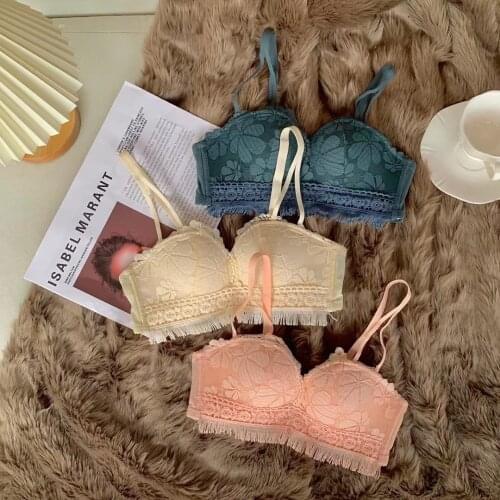 2021 Tassel Small Chest Gathered Underwear Comfortable Underwire Latex Bra Set Push Up Wire Free Lingerie Panties Lace Intimates