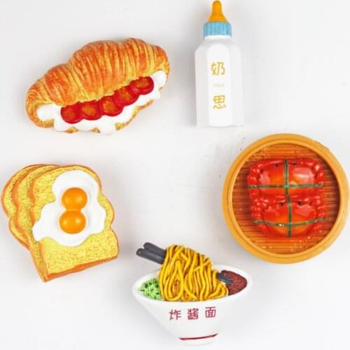 Creative Cute Simulation Crab Sandwich Hot Dog Bread Fried Noodles Food Baby bottle Polyresin Fridge Magnet Souvenir Gifts
