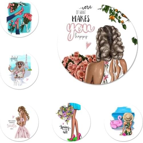 Fashion girl vacation shopping Icons Pins Badge Decoration Brooches Metal Badges For Backpack Decoration 58mm