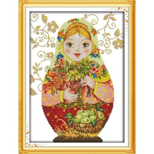 Mo Russian doll (5) cross stitch kit cartoon 14ct 11ct count print canvas stitching embroidery DIY handmade needlework