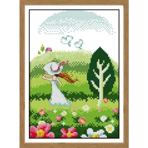 Spring landscape pattern cross stitch kit embroidery needlework set 11CT white cloth printed cloth DIY home decoration painting