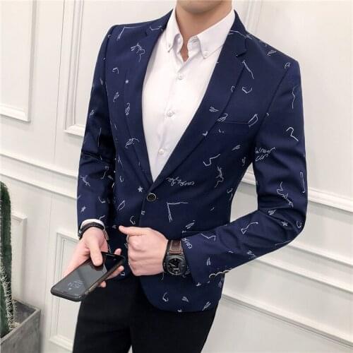 2020 New Men Small Star Print Blazer Slim Masculino Nightclub Mens Stylish Blazer Suit Jacket Men Black Blue Mens Stylish Blazer
