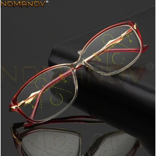 Tr90 Large Frame Gradient Wine Red Women ladies Progressive Multifocus Reading Glasses Add 75 100 125 150 175 200 to 400