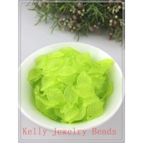Wholesale 500pcs/lot Green/Hot Pink Acrylic Jewelry DIY Making Leaf Beads, Frosted Acrylic Spacer Charm Beads 18mmx11mm