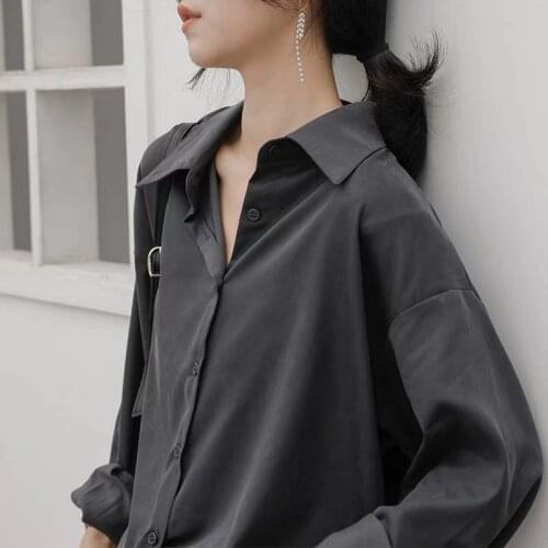 Autumn clothes for women blouses button up shirt long sleeve top chiffon shirt black shirt collared baggy shirts women Casual