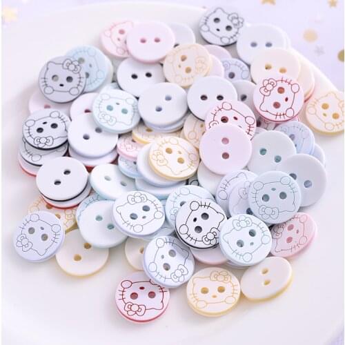New 50Pcs Cartoon Cat Pattern Resin Sewing Buttons Cute Mixed Color Round Shape Button For Baby Kids Clothes DIY Accessories