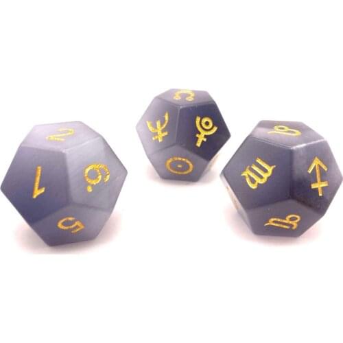 Gray Cats Eye Stone Dice Set Gem Constellation Symbol Divination Dice Zodiac Sign Tarot Astrology Dice D12 Collection Craft