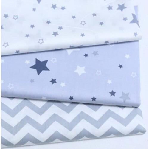 NORDIC WIND GRAY STARS Zigzag 100% Cotton Twill Fabrics DIY for Kids Clothes Sheet Bedding Cushion Craft Decor Patchwork Tissue