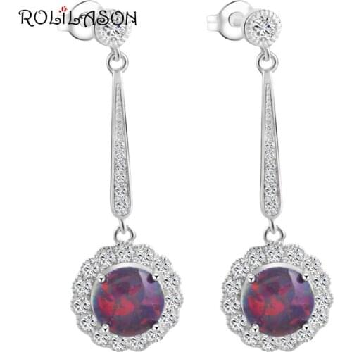 So shining Zirconia Inlay Round Orange Fire Opal Silver Stamped Dangle Earrings for women Health Fashion Jewelry OE366
