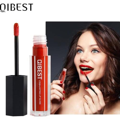 Factory Wholesale Qibest Makeup Hexagonal Lip Gloss Matte Long Lasting Lip Gloss Non Stick Cup Liquid Lipstick Cosmetic Gift