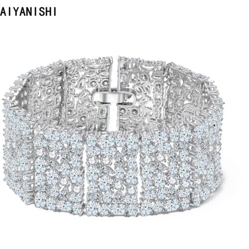 AIYANISHI 18K Gold Filled 16mm Tennis Bracelets Iced Out Sona Diamond Wedding Bracelets For Women Created Sapphire Bracelets