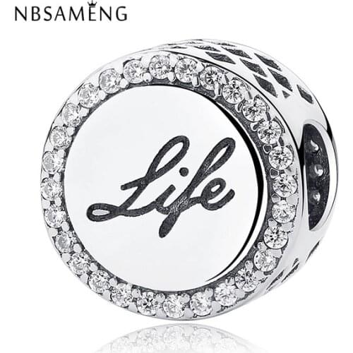 Authentic 925 Sterling Silver Bead Love Family Life Crystal Round Charms Fit Women Original Bracelet DIY Jewelry Gifts