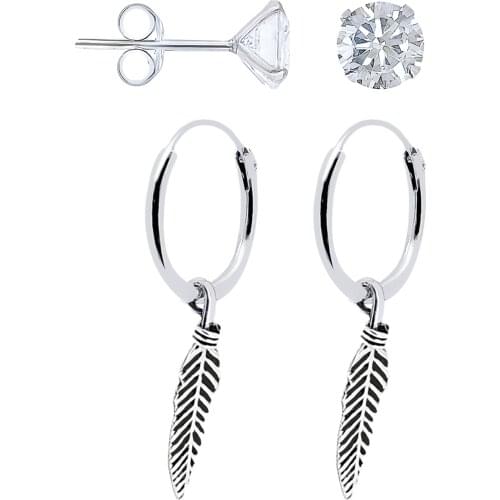 925 sterling silver earrings, silver hoop for men and women, hoop earrings with Crescent pendant