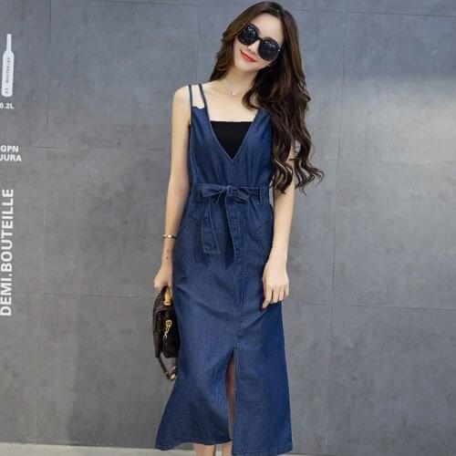 2018 Summer Europe And The United States Strap Dress Long Dress Loose Sling Long Cowboy Dress A Generation