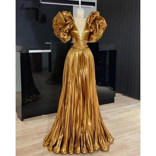 Robe Femme Gold Arabic Prom Dresses Long Dubai Vestidos De Fiesta Special Design Evening Dresses Woman Party Night Couture