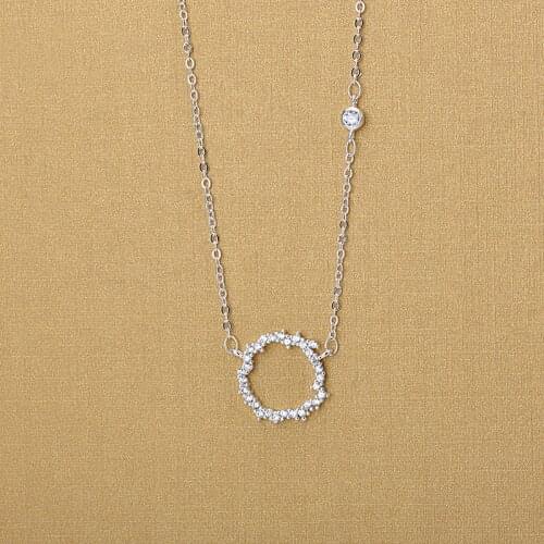 DreamySky Hot Selling Pure Silver Color Zircon Circle Necklaces For Women Jewelry Collar Colar Free Shipping
