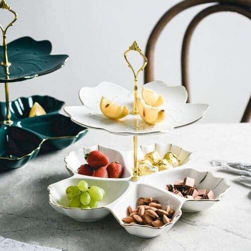 Zq Light Luxury Nordic Ceramic Fruit Plate Living Room Home Multi-Layer Light Luxury Grid Dried Fruit Tray