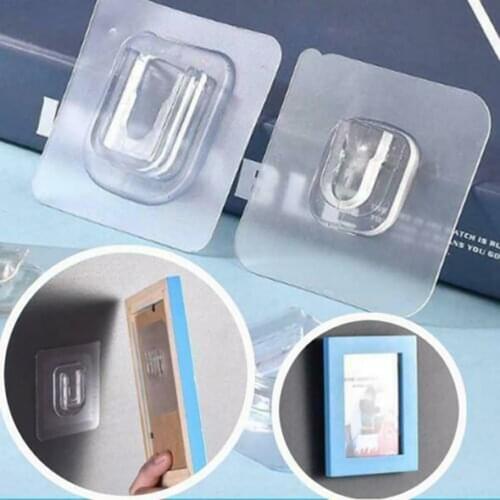 1 Pair Household Double-sided Self Adhesive Wall Hooks 6*6cm Seamless Hooks Reusable Anti-slip Wall Mounted Hook Organizer