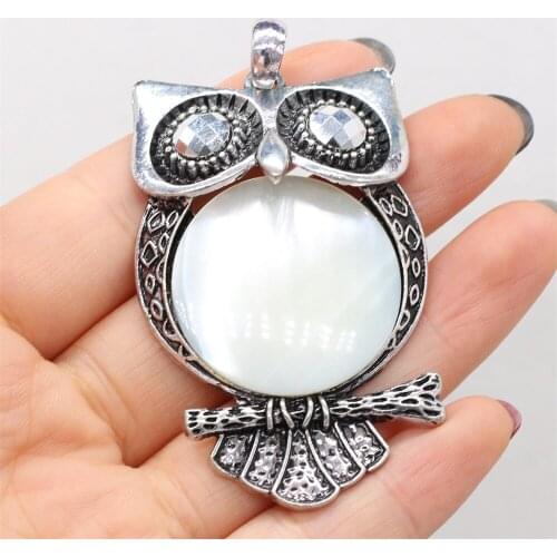 Charming Natural Freshwater Shell Hand-carved Cute Owl Pendant for Jewelry Making Supplies DIY Necklace Accessories 38x65mm 1PC
