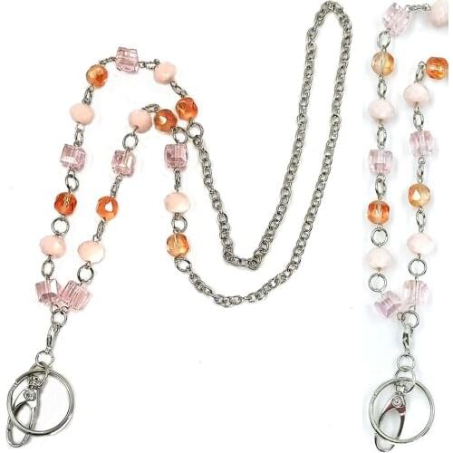 2pcs Lot Pink Badge Lanyards with ID Holder Keychain Holder Chain Lanyard Elegant Necklace for Women Teacher Nurse