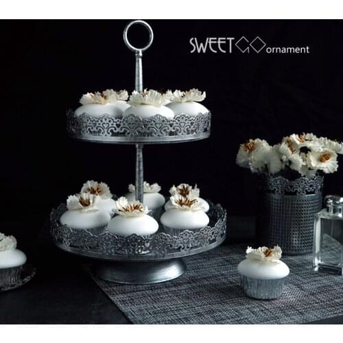 2 tiers cupcake stand Vintage silver cake decorating tools for dessert bakeware Kitchen& bar