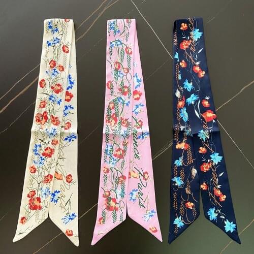 2021 Brand Design Twill 100% Silk Scarf Women Brand Scarf Skinny Luxury Bag Scarves Foulard Neckerchief Hair Headband
