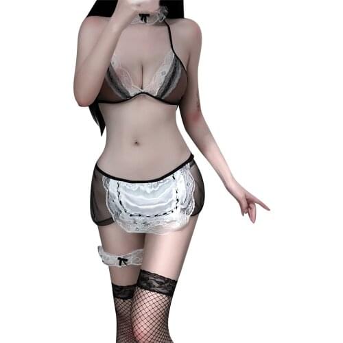 2021 New temptation short skirt pajamas sexy lingerie sexy maid vacuum cute soft cute uniform suit Nightdress Tassel G-String