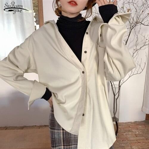 2021 Spring New Cotton Plus Size Shirts for Women Solid Turn Down Collar Vintage Women Tops and Blouse Long Sleeve Female Shirt