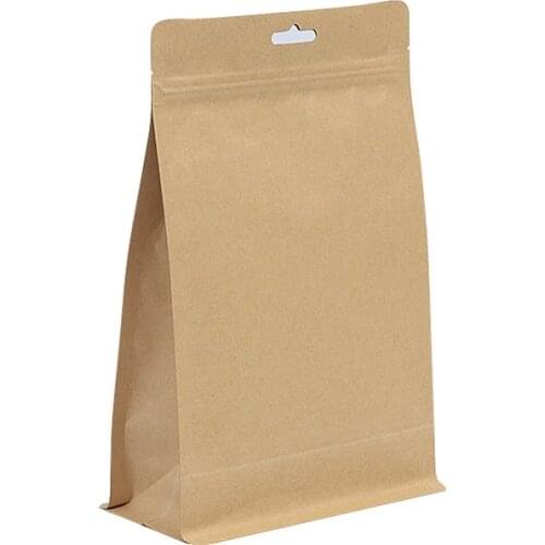 50pcs Oil-proof kraft paper bread baking bag zipper ziplock stand up food candy coffee packing bags eight side seal pouch