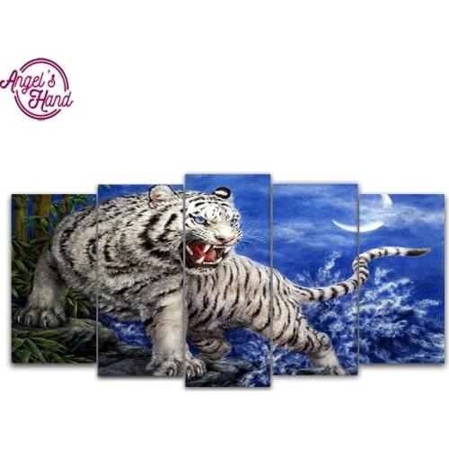 5d diy Diamond embroidery moonlight white tiger 5pcs Multi-picture Combination diamond painting Cross Stitch home decoration