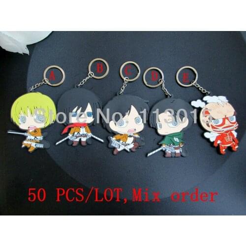 50pcs/lot Attack on Titan Toys keychains Shingeki no Kyojin Doll Model Pendant PVC Figurine