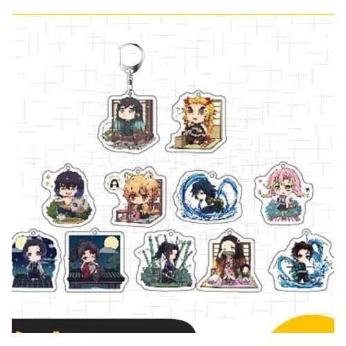 Anime Demon Slayer Kamado Tanjirou Kanroji Mitsuri Bags Pendant Keychain Acrylic Keyring Cosplay Bag Charm Decor Q Version Gifts