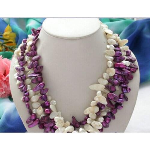 CB34 Beautiful 4row 20" 22mm white purple baroque Tail freshwater pearl necklace