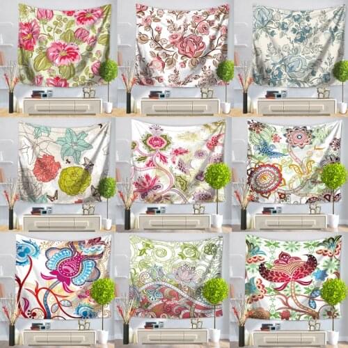 Flower Floral Tapestry Wall Hanging Psychedelic Butterfly Birds Wall Tapestry Bohemian Mandala Hippie Tapestry for Bedroom