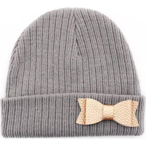 Baby Bow Striped Knitted Beanies hats New Girls Kids Winter Warm Soft Black Solid Cotton Bonnet Caps Christmas Gift accessories