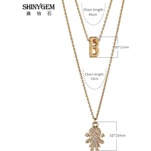 ShinyGem Double Layer Sweater Necklace Creative Design Gold Plating 26 Letters Long Necklace Boy&Girl Pendant Necklace For Women