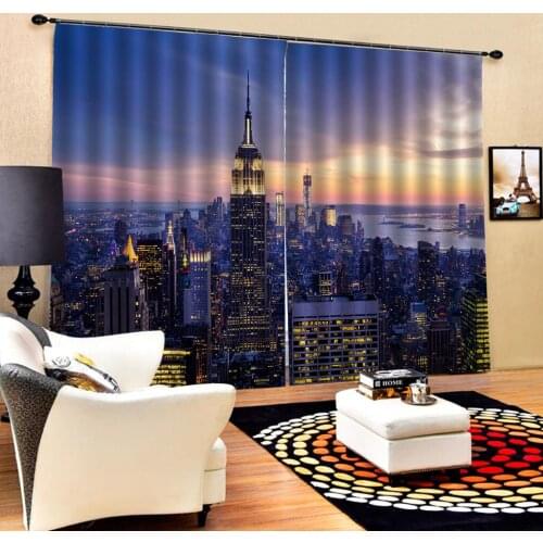 Custom blue night building curtains 3D Blackout Curtains For Living room Bedding room Drapes Cotinas para sala Blackout curtain