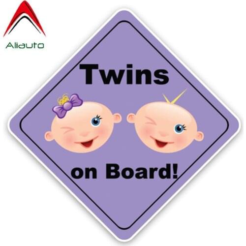 Aliauto Interesting Warning Sign Car Sticker Decoration Twins Baby on Board Colored Graphic PVC Decals Accessories,15cm*15cm