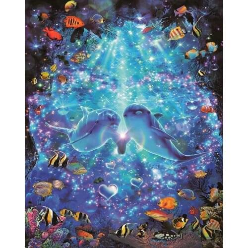 JMINE Div 5D Dolphin Underwater Fish Full Diamond Painting cross stitch kits art High Quality Animal 3D paint by diamonds
