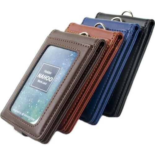 Leather Lanyard Card Holder Stand Neck Strap Badge Holder Staff Card Bus ID Business Card Cover Photo Holder Office Stationary
